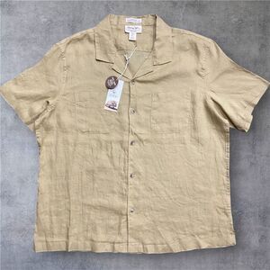 Panama Jack Classic Casual Button Front Linen Tan Brown Shirt Men's Size XL NWT